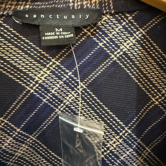 Sanctuary Women’s Cotton Shacket NWOT Size M Navy and Cream Check - Picture 3 of 6